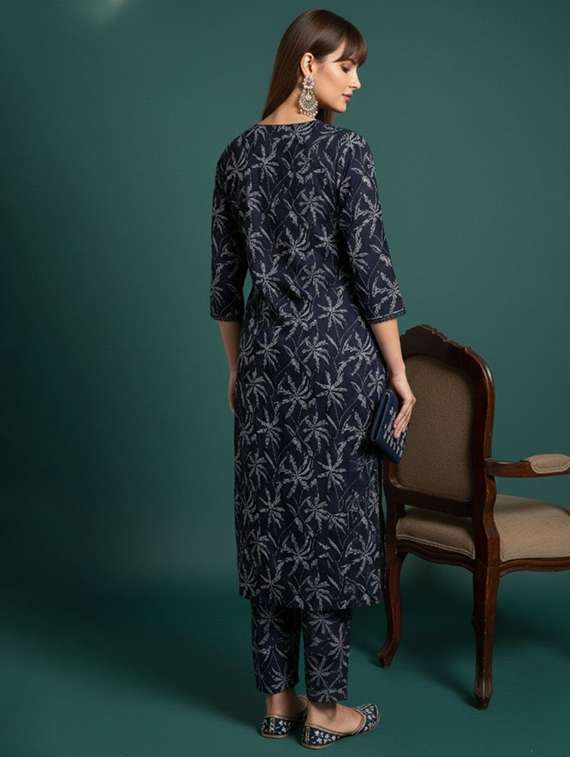 women printed three quarter sleeve kurta pant set - 22385495 -  Standard Image - 3