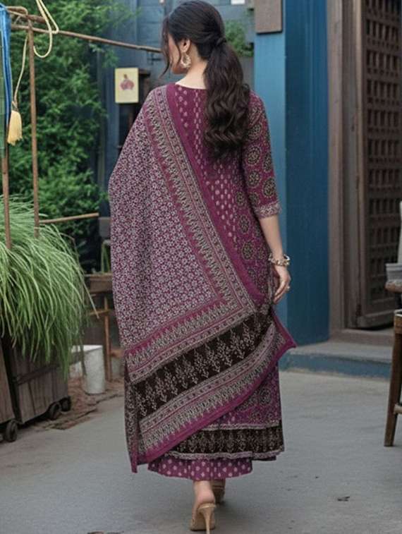 women printed three quarter sleeve kurta pant with dupatta set - 22385524 -  Standard Image - 3