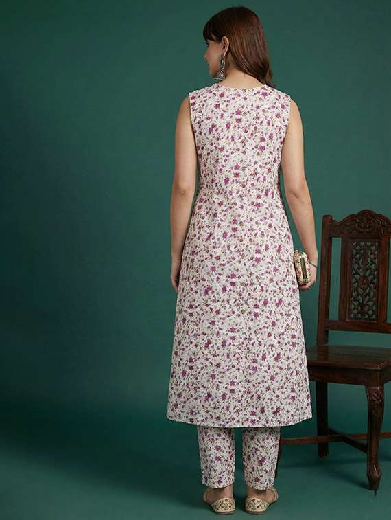 Women Printed Sleeveless Kurta Pant Set - 22385533 -  Standard Image - 3