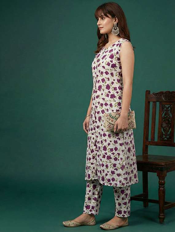 Women Printed Sleeveless Kurta Pant Set - 22385534 -  Standard Image - 3