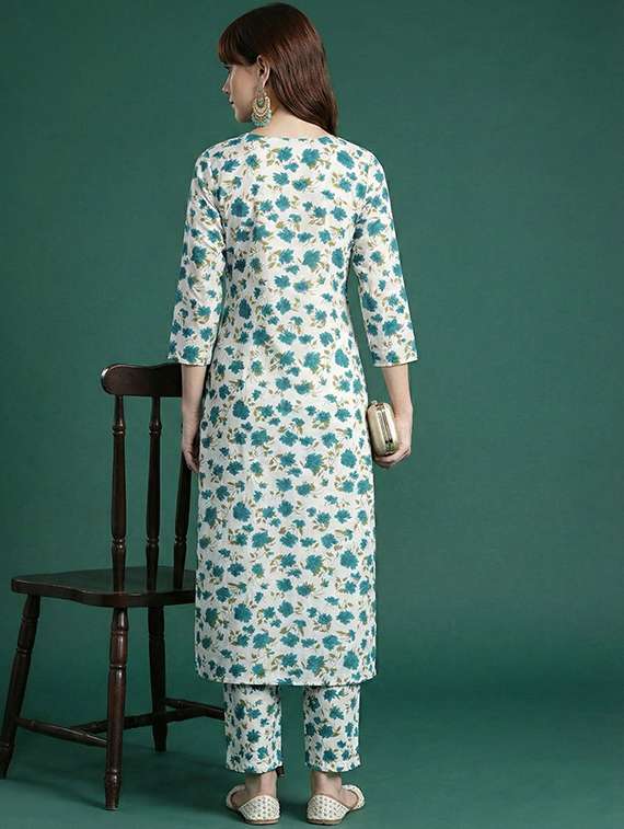 women printed three quarter sleeve kurta pant set - 22385541 -  Standard Image - 3