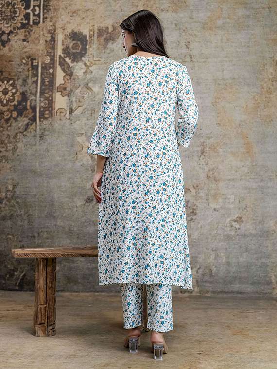 women printed three quarter sleeve kurta pant set - 22385544 -  Standard Image - 3