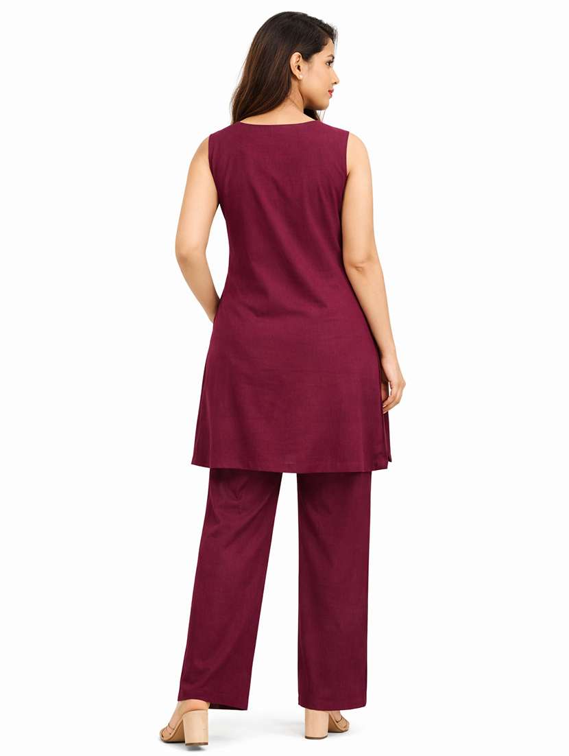 women solid with work sleeveless ethnic co-ord set - 22385551 -  Standard Image - 3