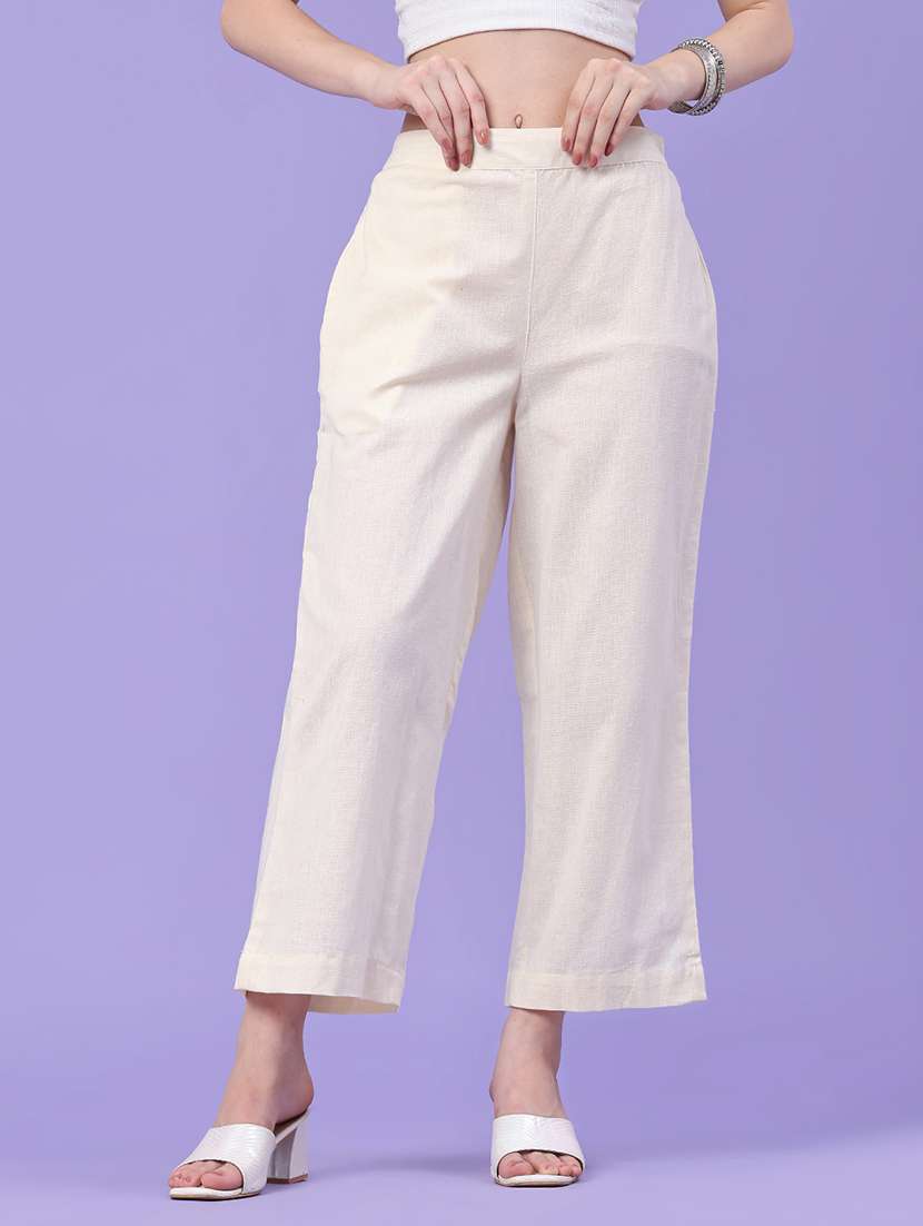 women solid mid rise straight fit trouser