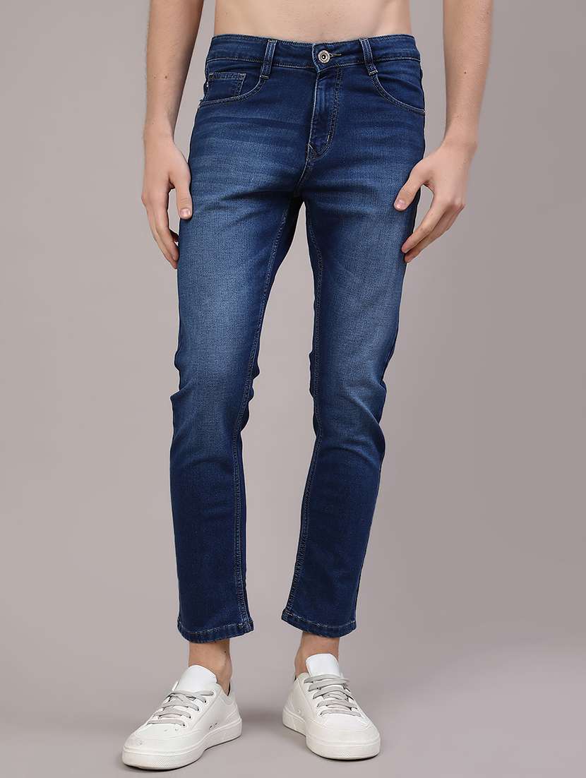 men washed mid rise slim fit jeans