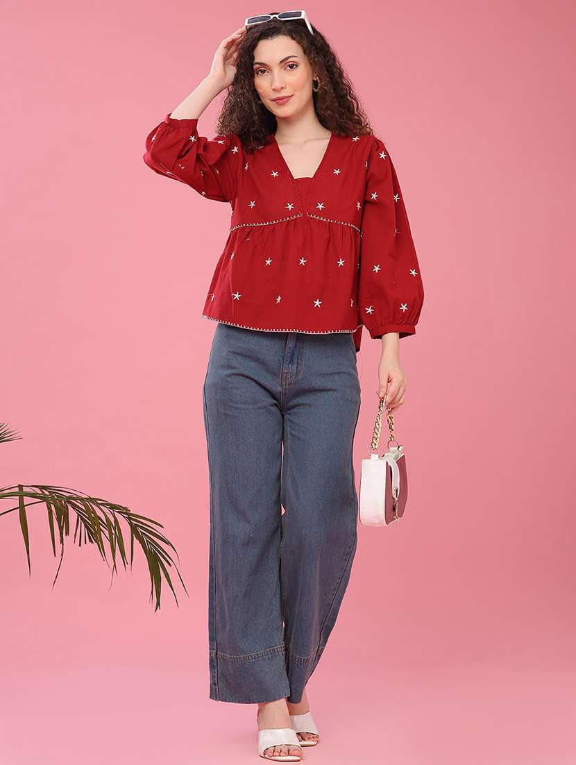 Women Embroidered Three Quarter Sleeves A-line Top - 22385906 -  Standard Image - 5