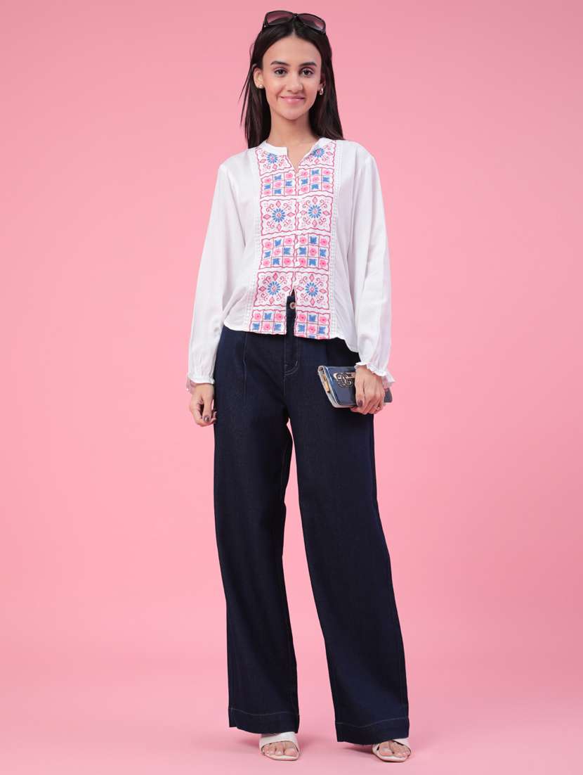 girls solid high rise wide leg jeans - 22386412 -  Standard Image - 5