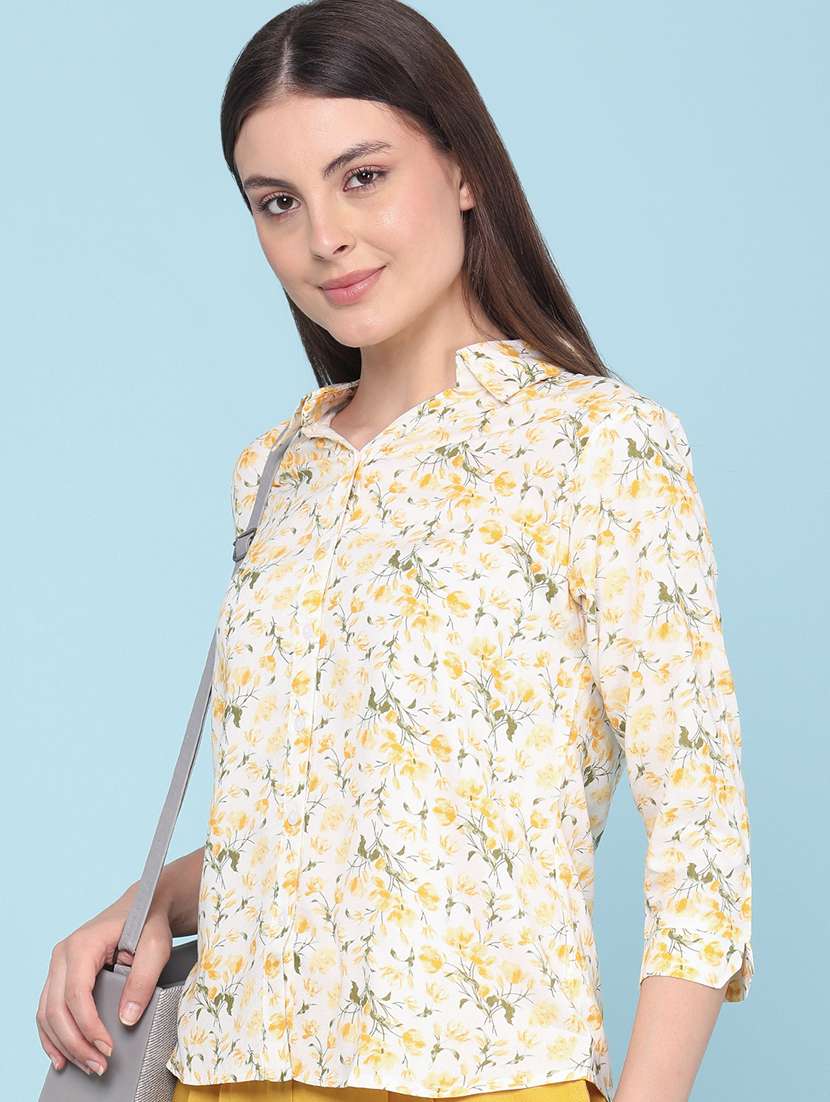 women printed three quarter sleeves regular shirt