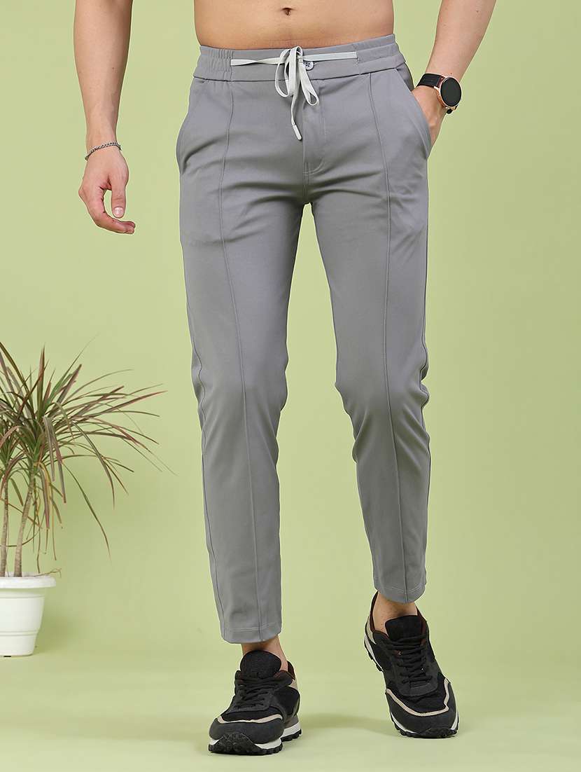men solid mid rise flat front trouser