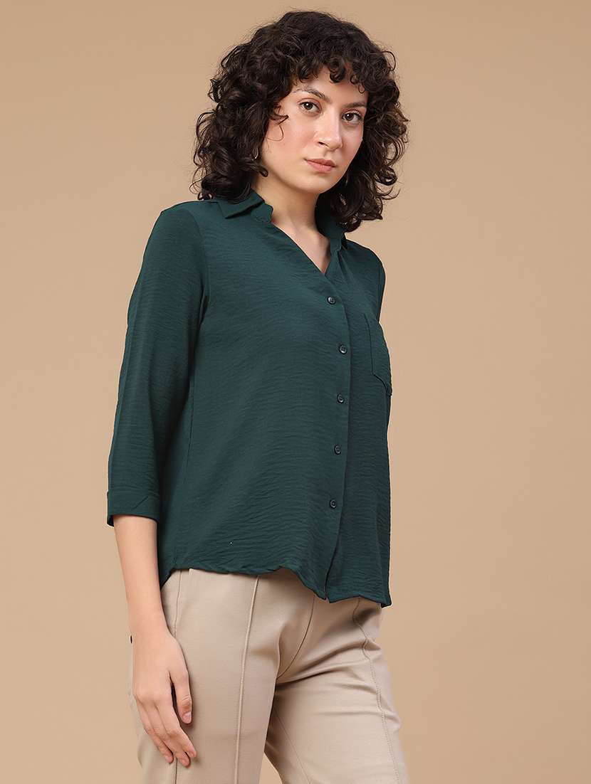 women solid collared regular shirt - 22386484 -  Standard Image - 3