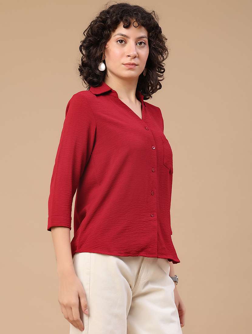Women Solid Collared Regular Shirt - 22386485 -  Standard Image - 3