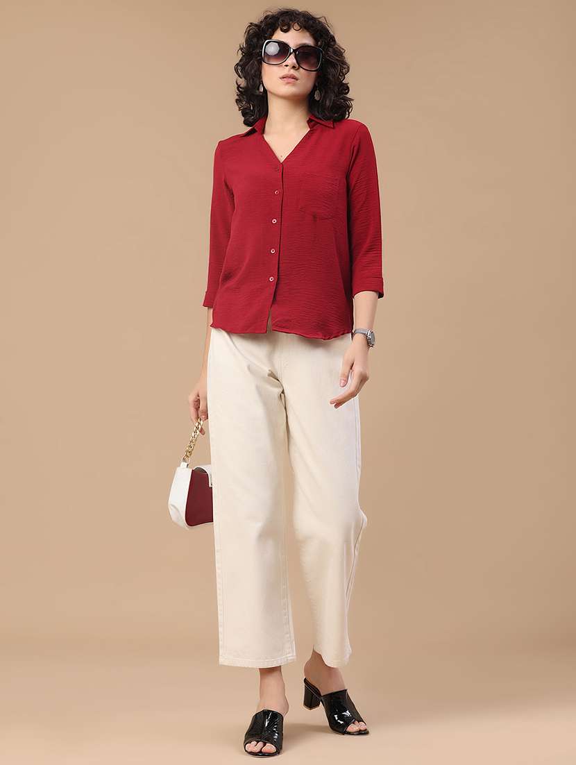 Women Solid Collared Regular Shirt - 22386485 -  Standard Image - 5