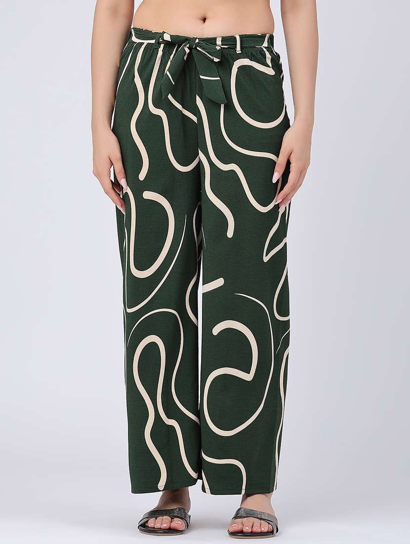 women printed mid rise wide leg trouser