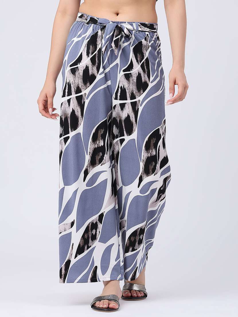 women printed mid rise wide leg trouser