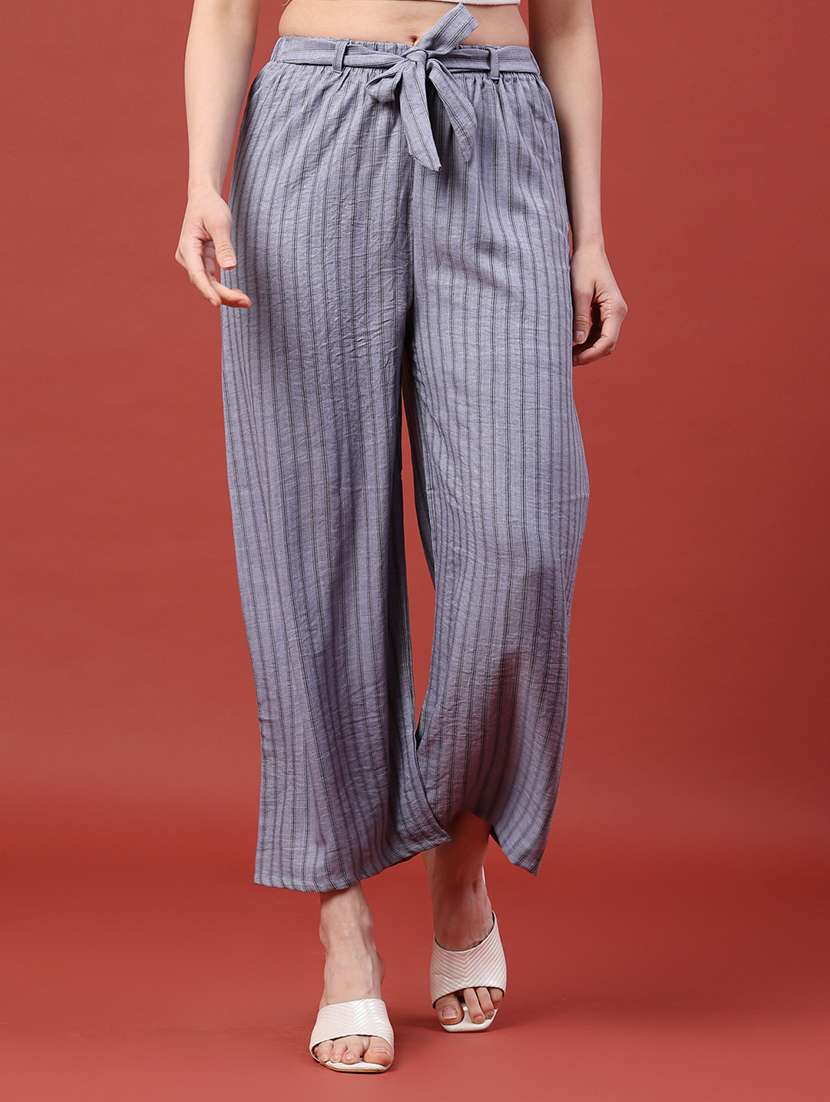 women printed mid rise wide leg trouser