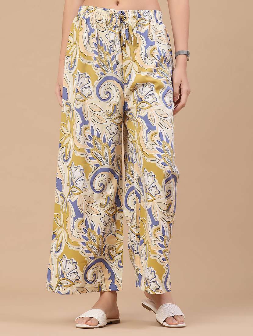 women printed mid rise wide leg trouser