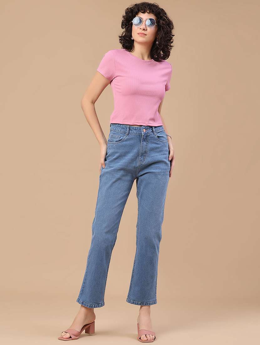 women solid short sleeves crop t-shirt - 22386569 -  Standard Image - 5