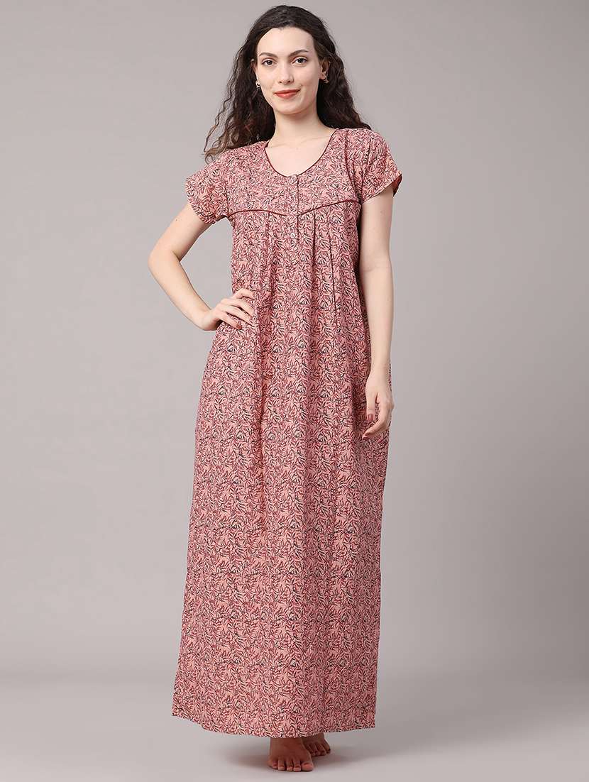 women printed short sleeves nighty