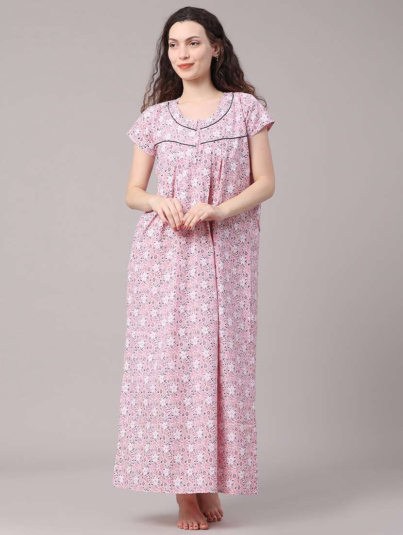women printed short sleeves nighty