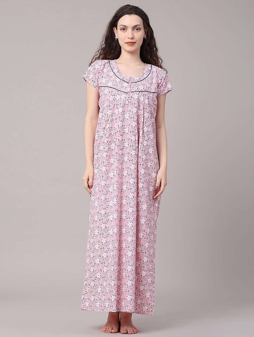 Women Printed Short Sleeves Nighty - 22386578 -  Standard Image - 3