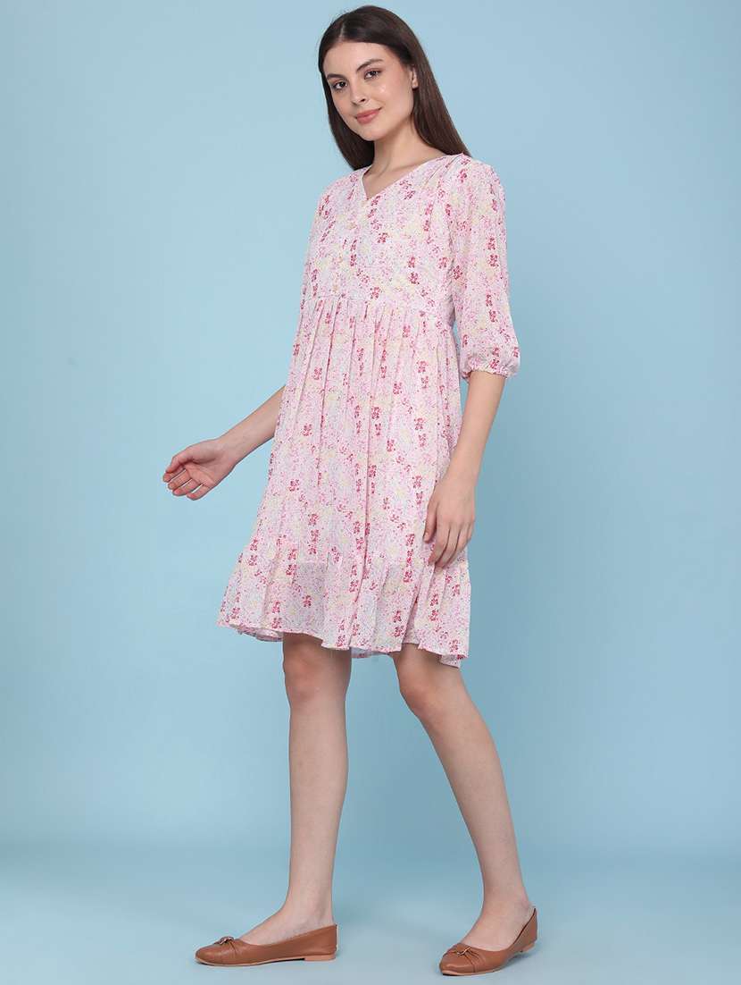 women printed v neck fit and flare dress - 22386580 -  Standard Image - 3