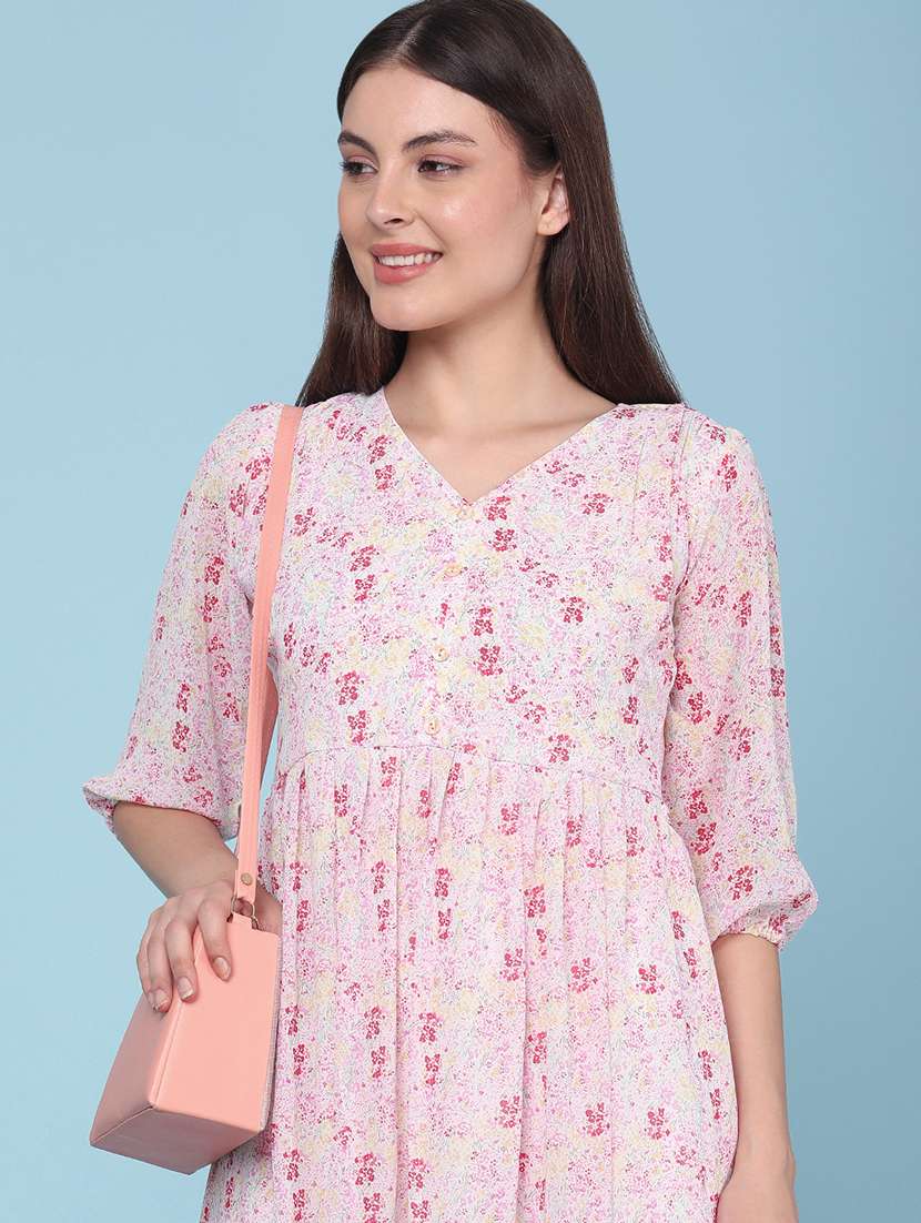 women printed v neck fit and flare dress - 22386580 -  Standard Image - 5