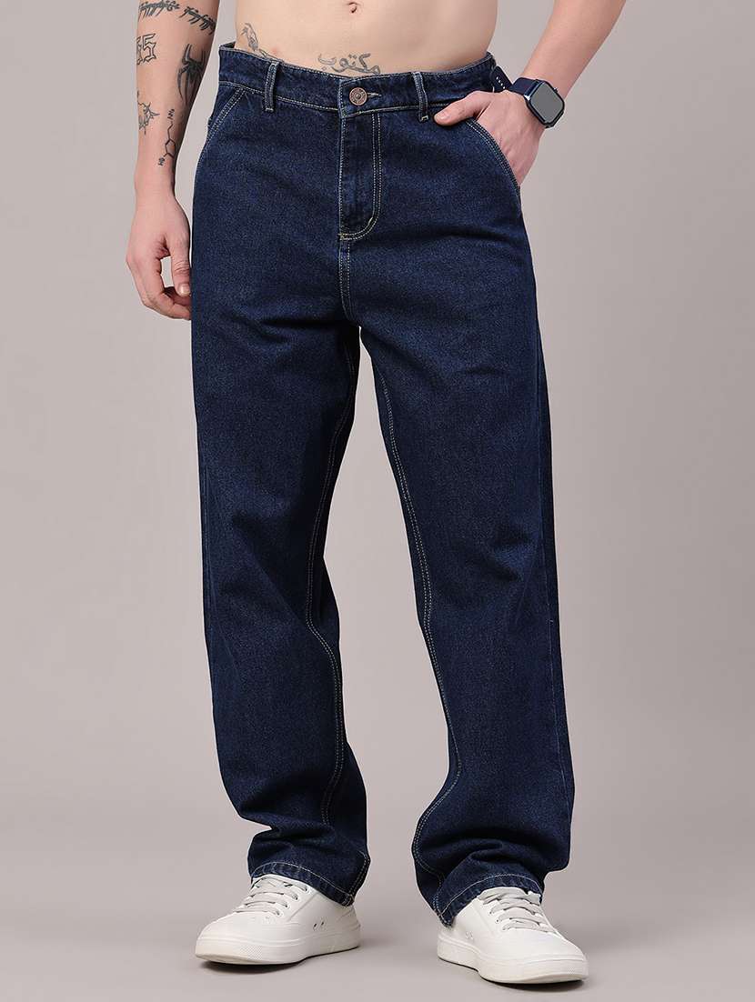 men plain mid rise full length relaxed fit jeans
