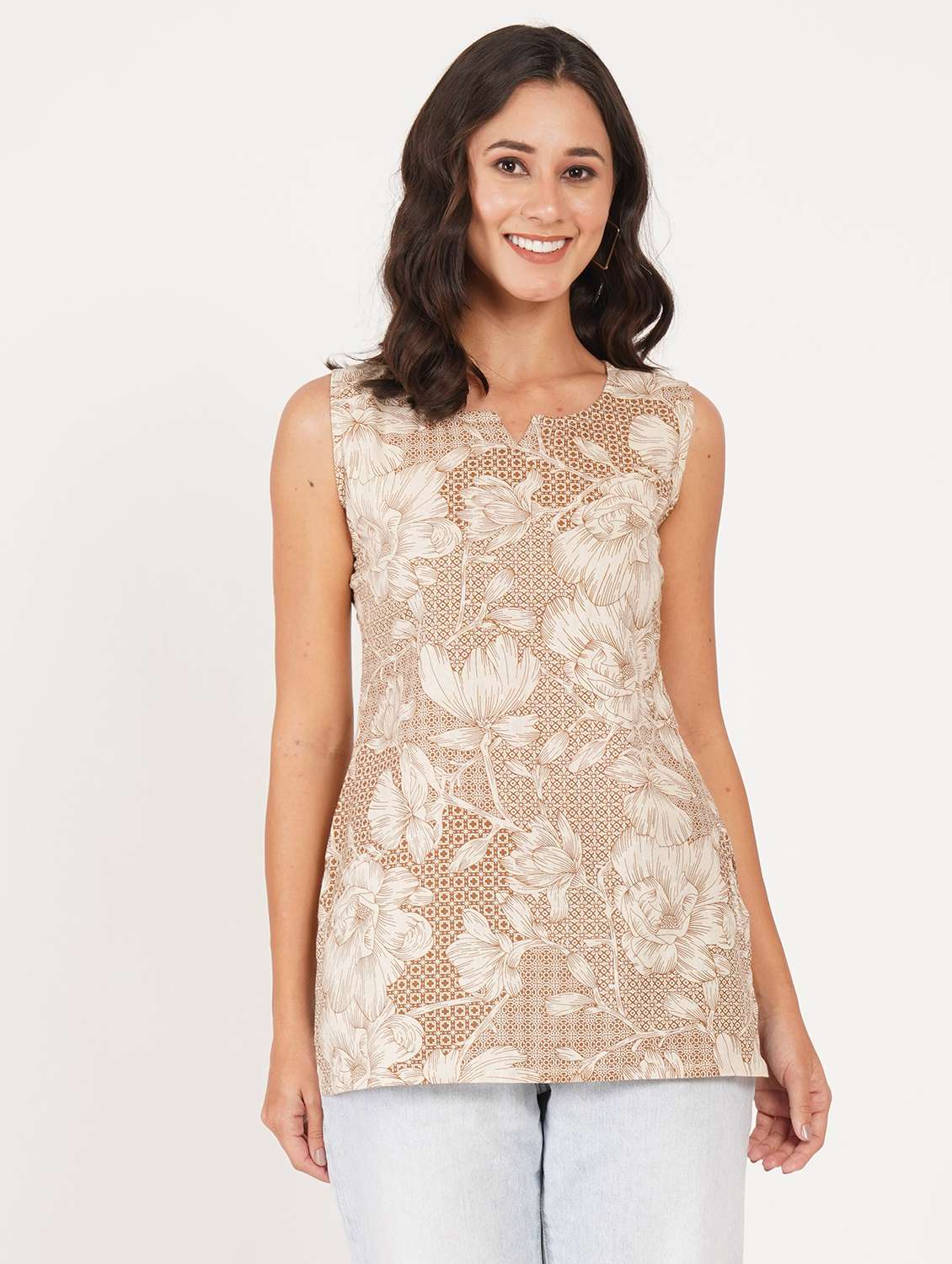 women printed notch neck straight kurti