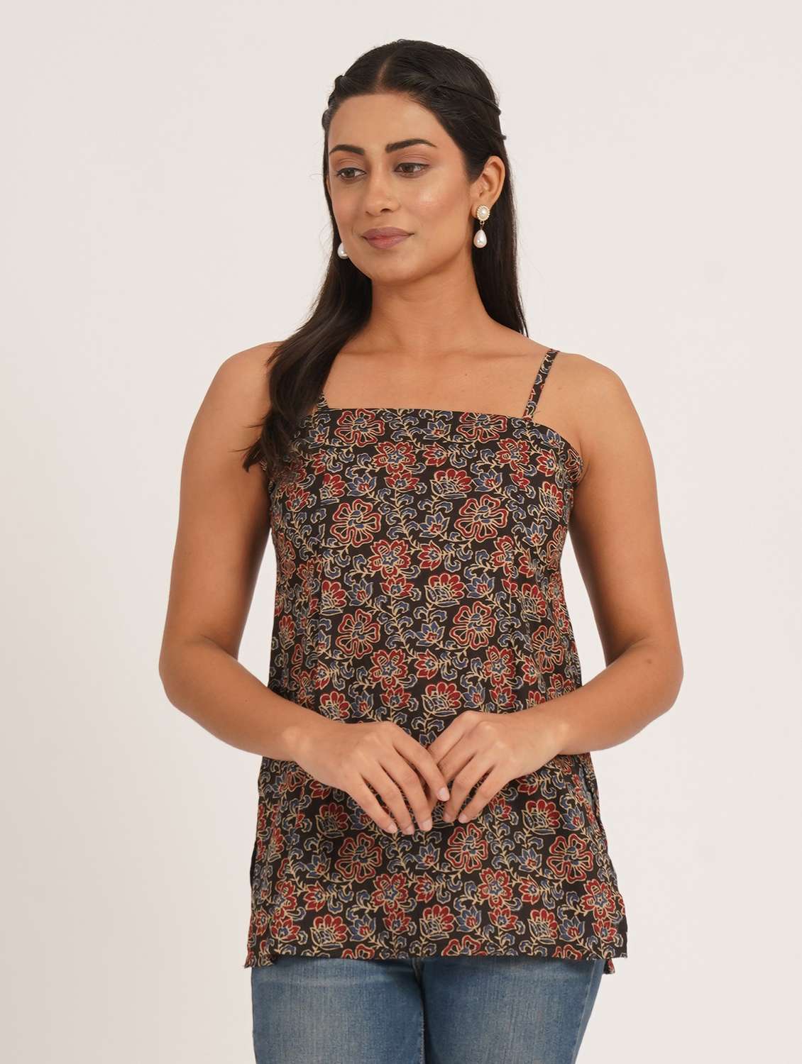 women printed shoulder strap ethnic top