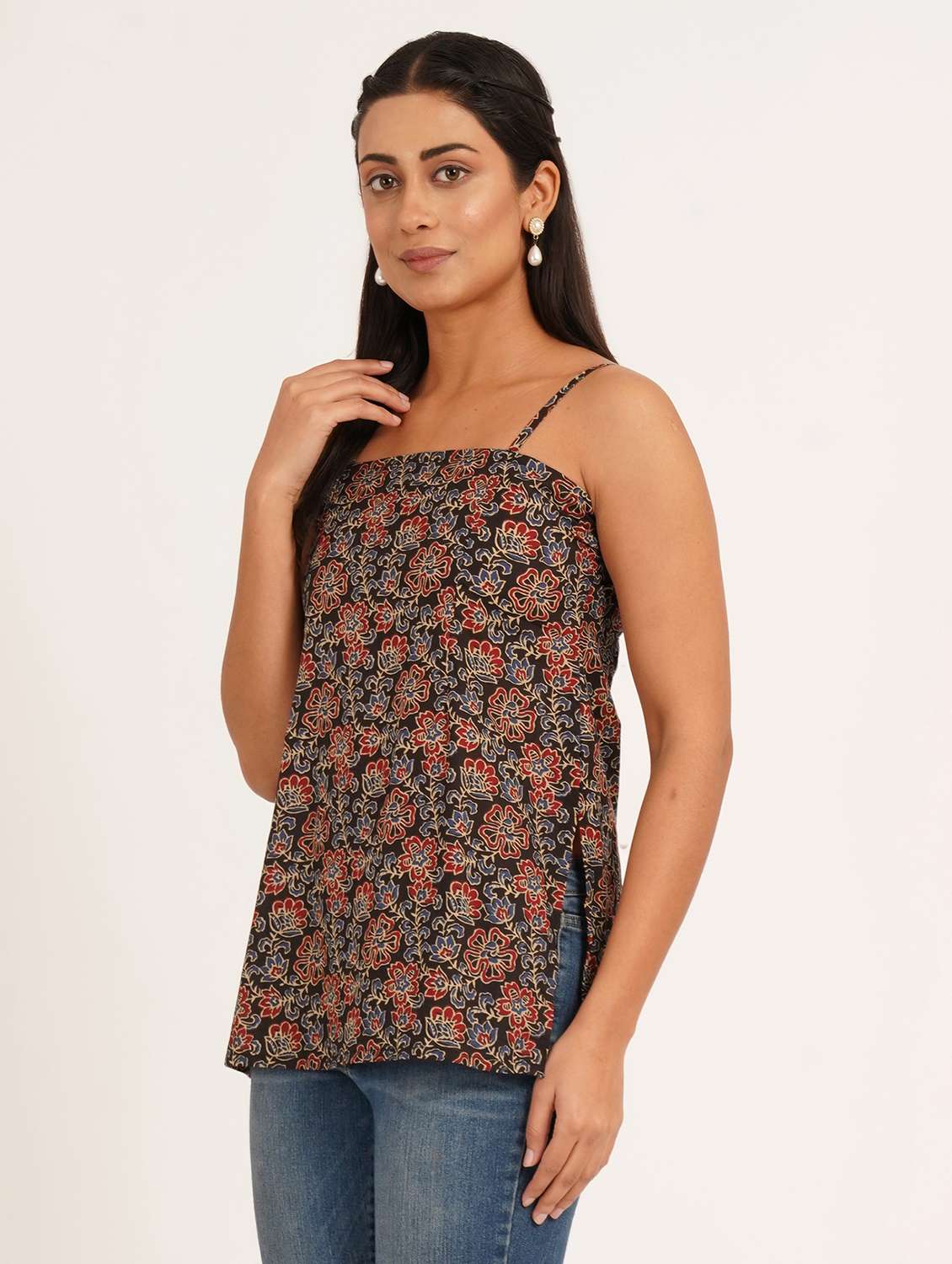 women printed shoulder strap ethnic top - 22386966 -  Standard Image - 3