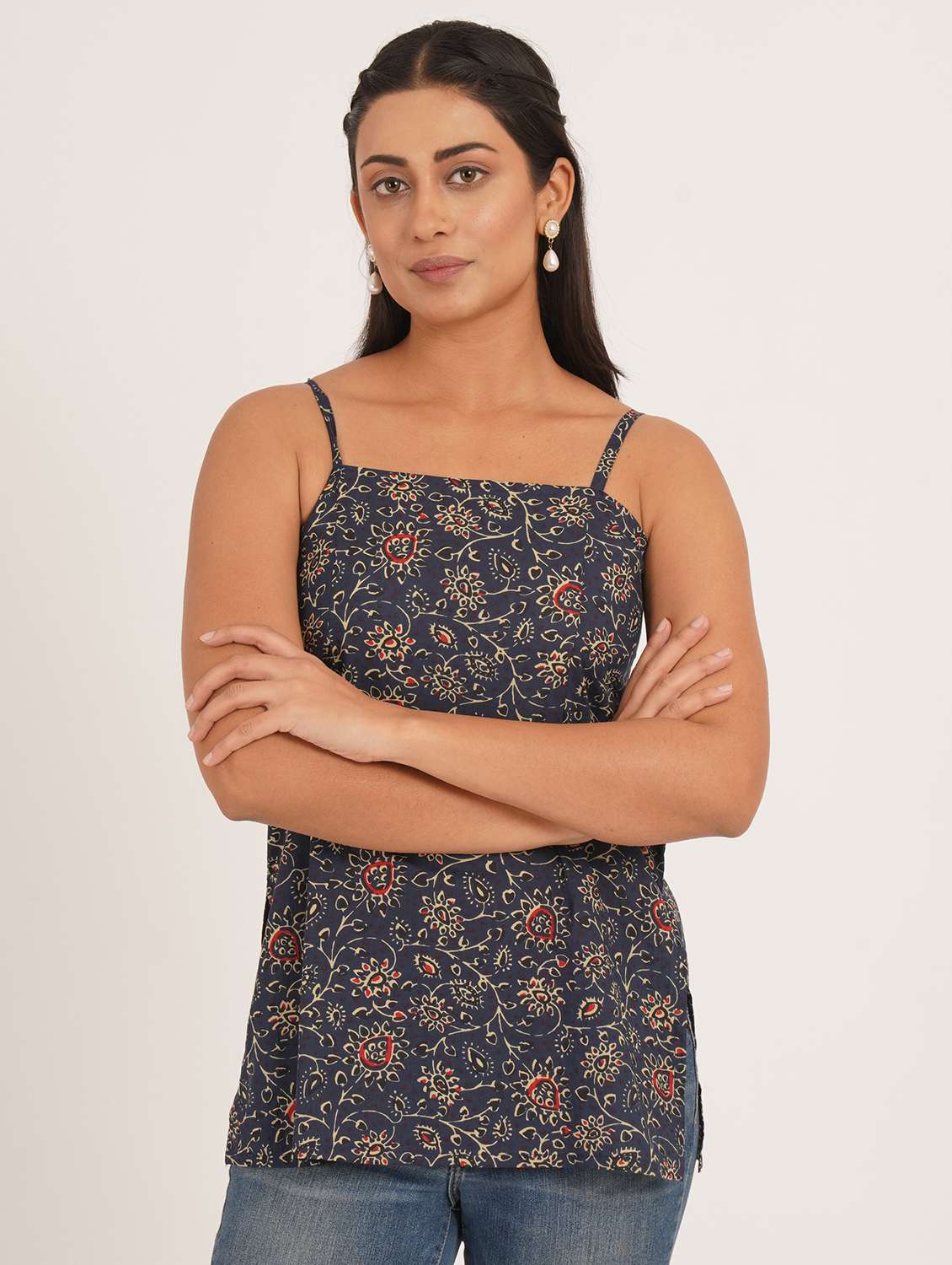 women printed shoulder strap ethnic top