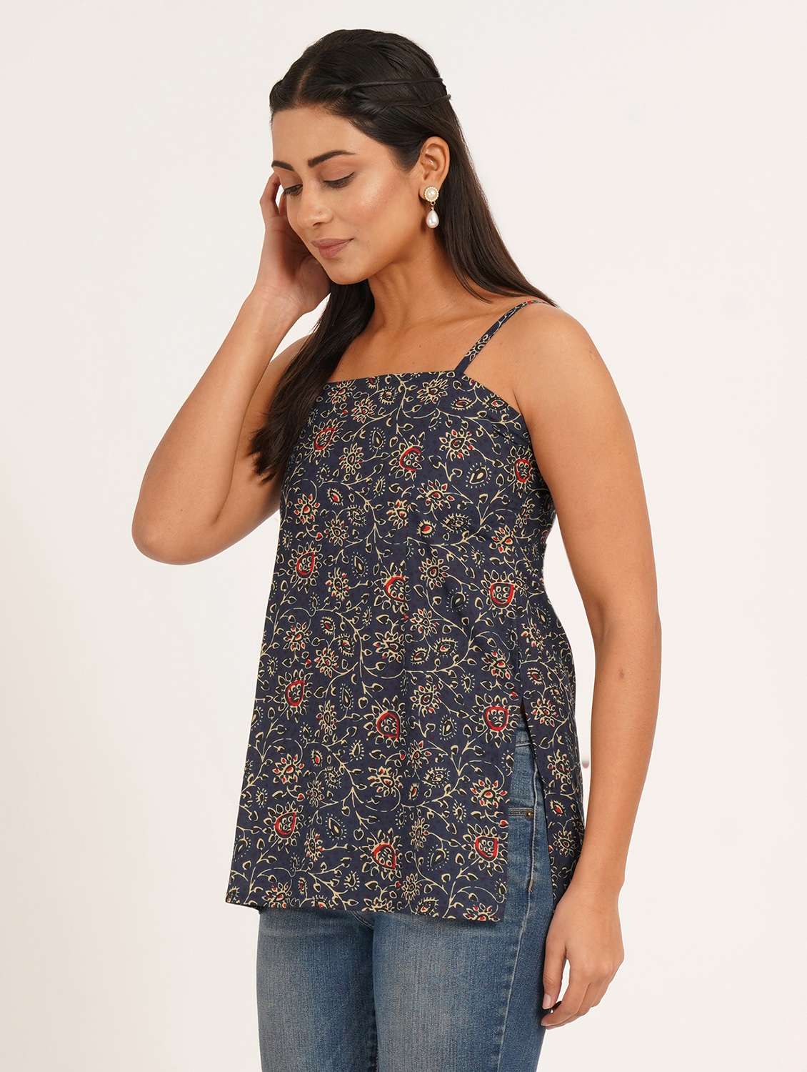 women printed shoulder strap ethnic top - 22386967 -  Standard Image - 3