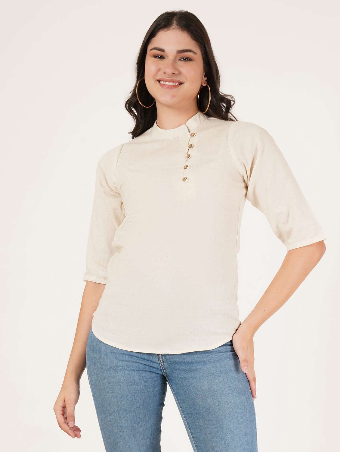 women solid three quarter sleeve top