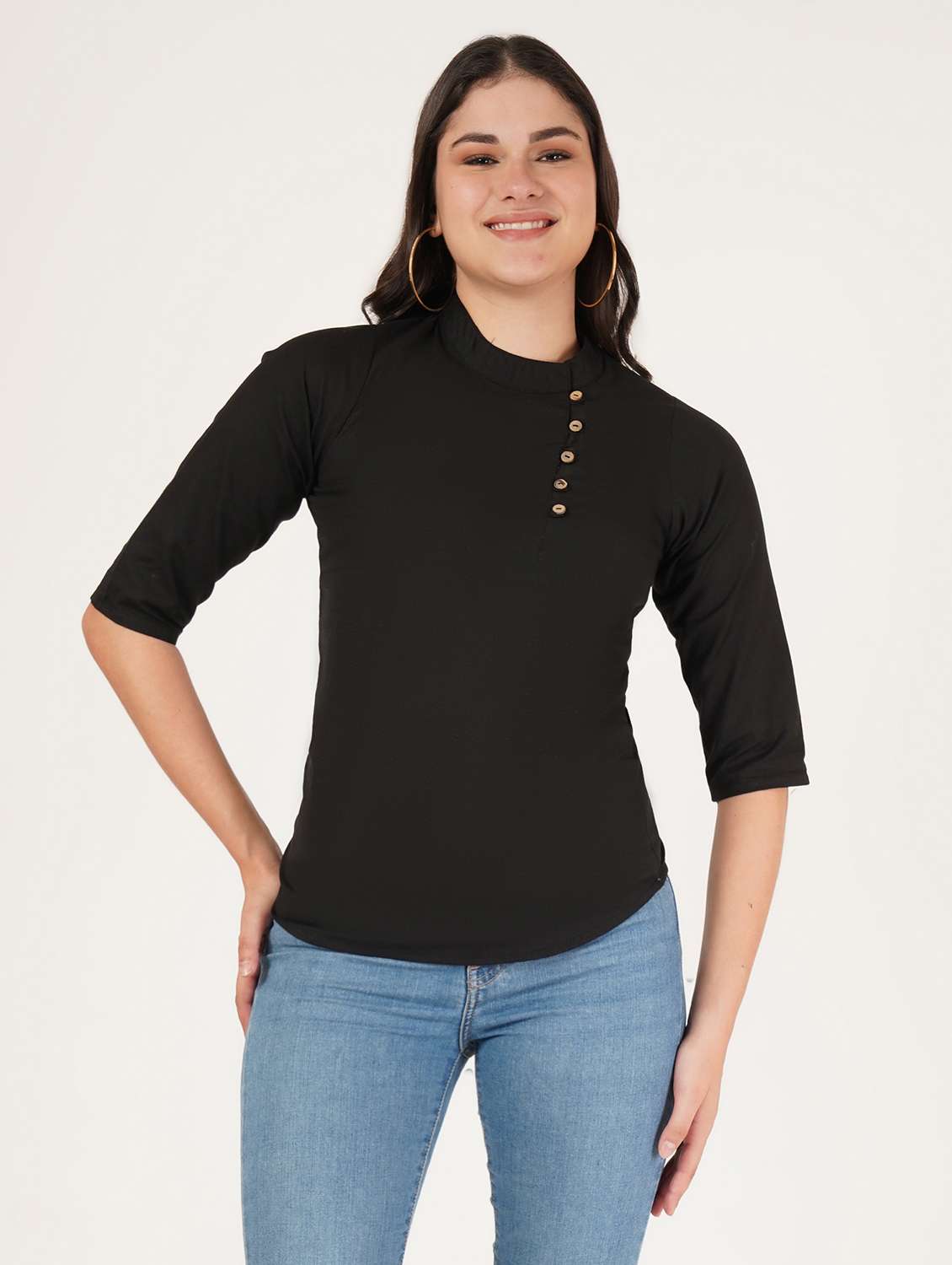 women solid three quarter sleeve top