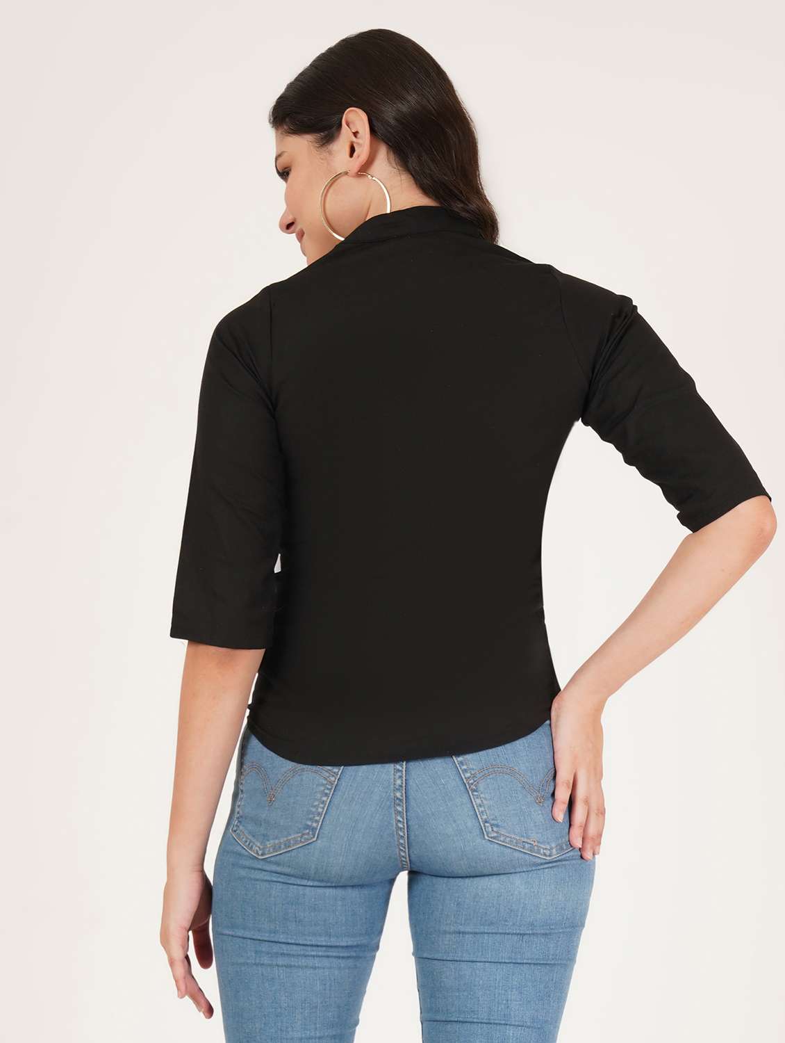 women solid three quarter sleeve top - 22386970 -  Standard Image - 3