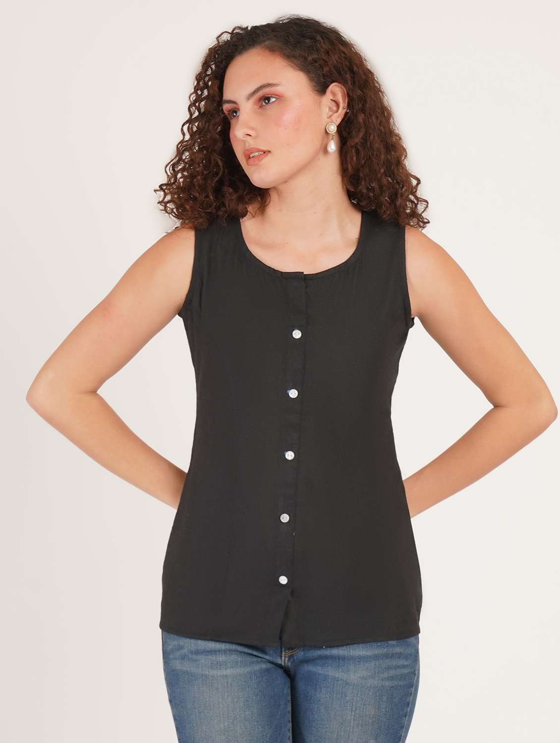 women solid sleeveless a-line top