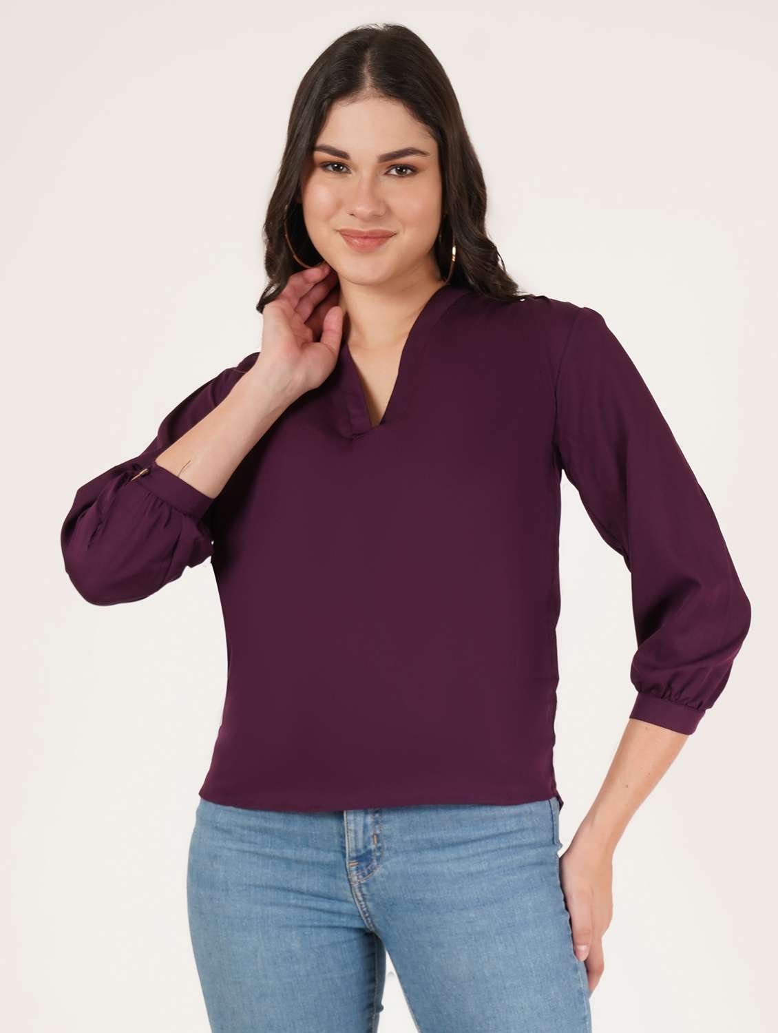 women solid three quarter sleeve top