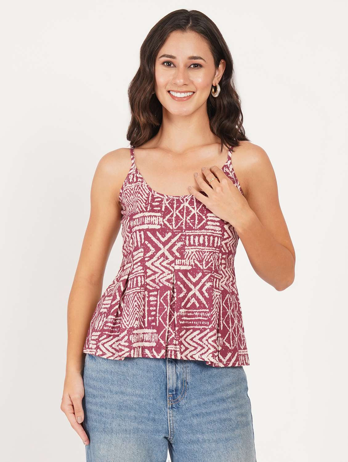 women printed shoulder strap ethnic top