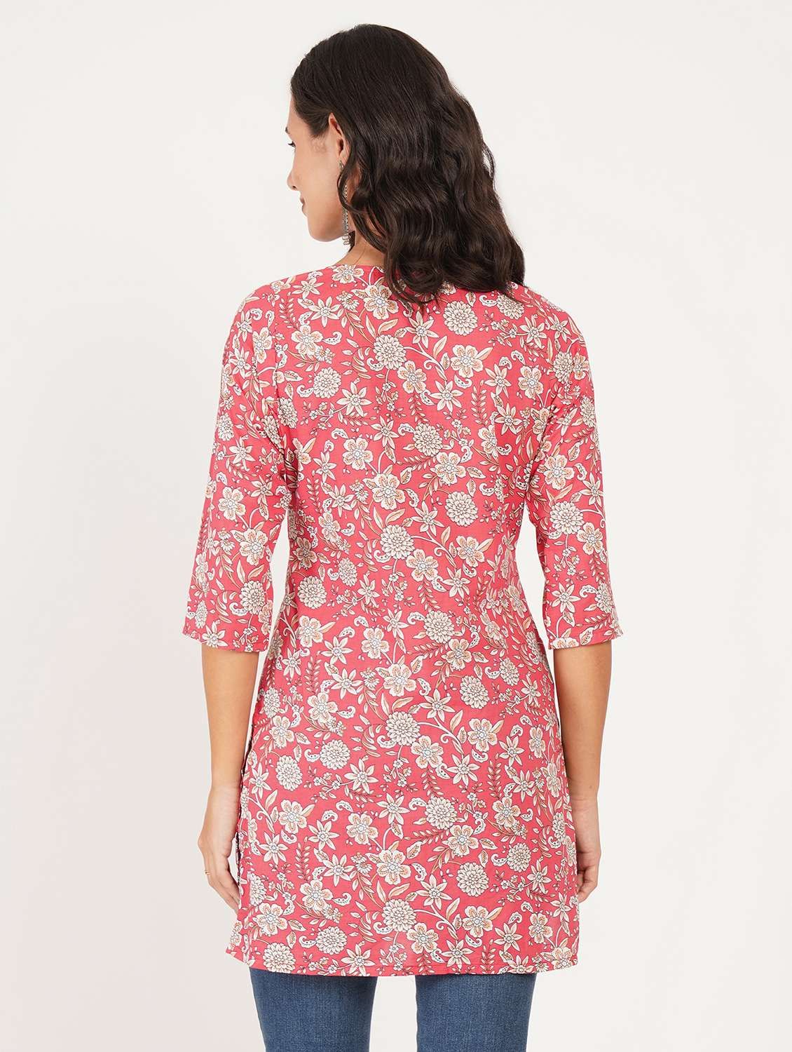 women printed three quarter sleeve straight kurti - 22387002 -  Standard Image - 3