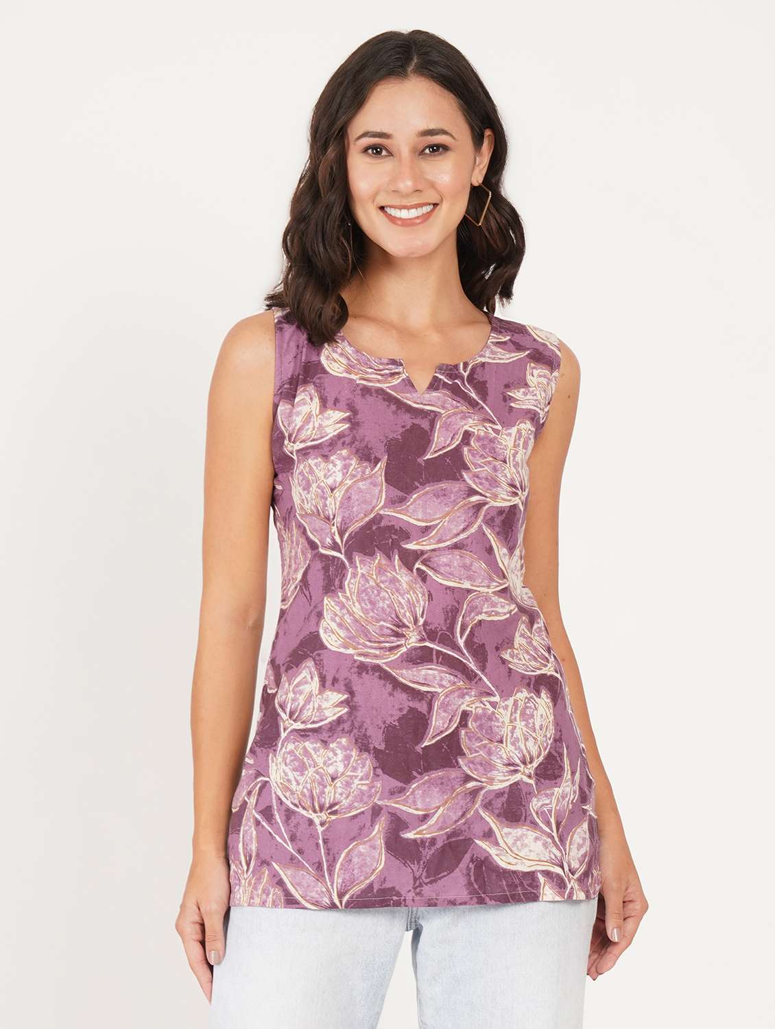 women printed notch straight kurti