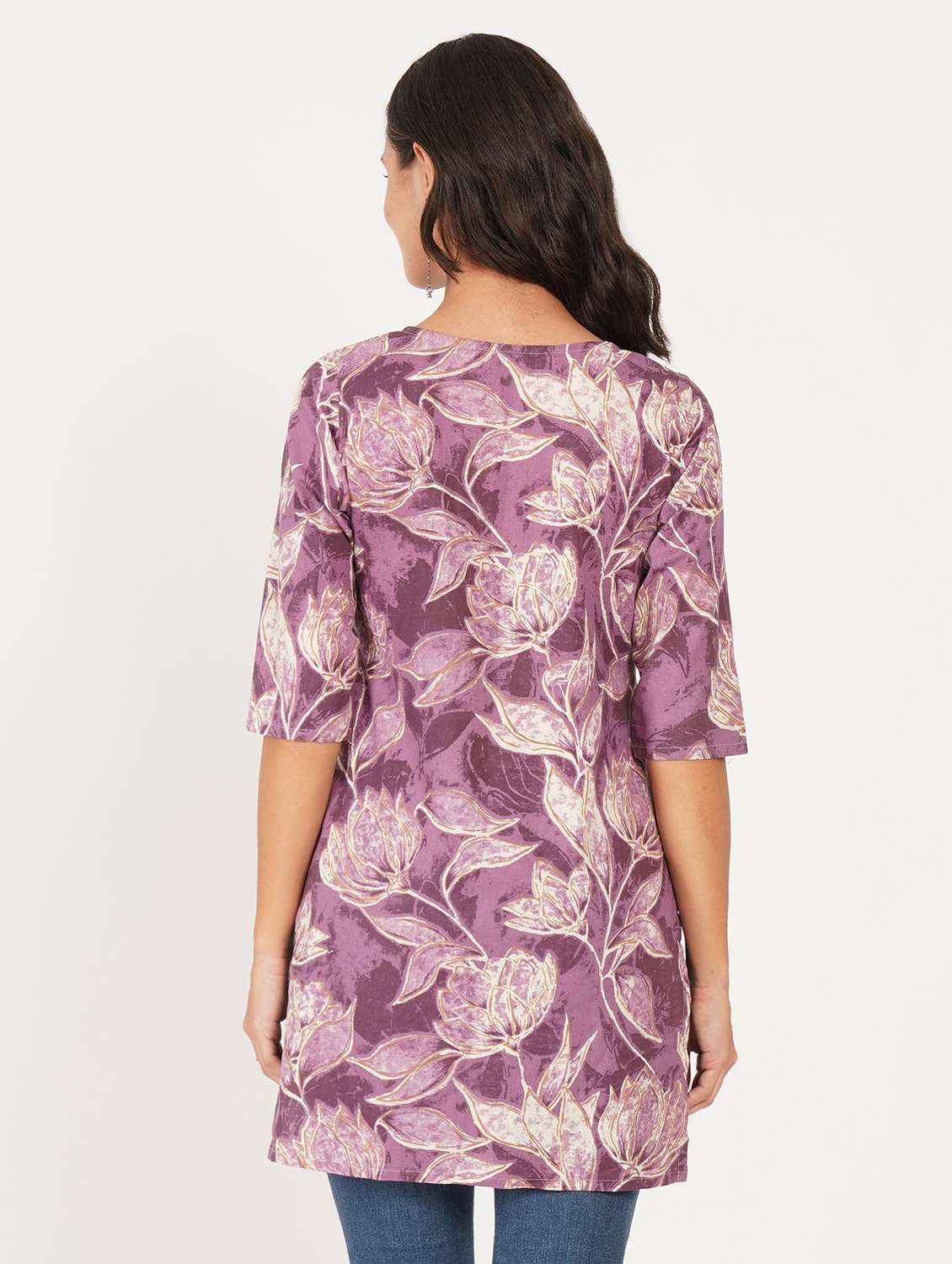 women printed three quarter sleeve straight kurti - 22387004 -  Standard Image - 3