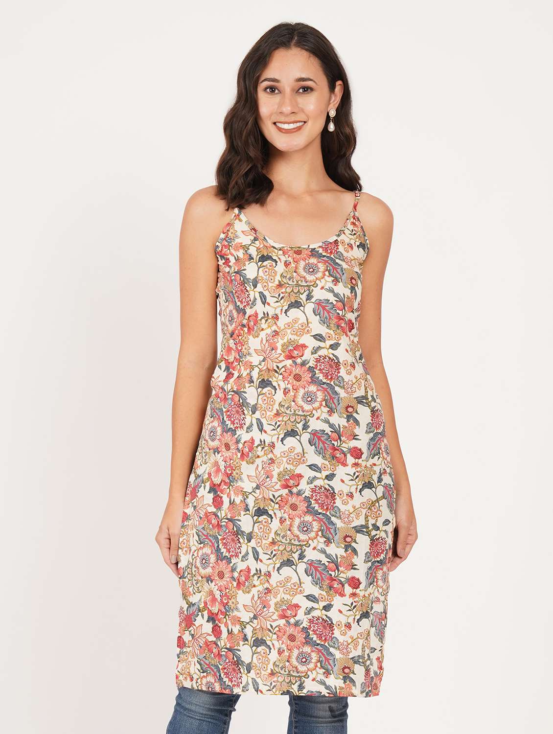 women floral shoulder strap straight kurta