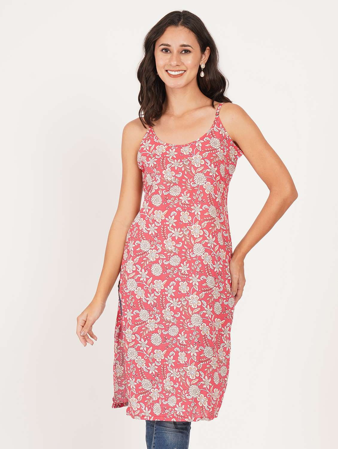 women floral shoulder strap straight kurta