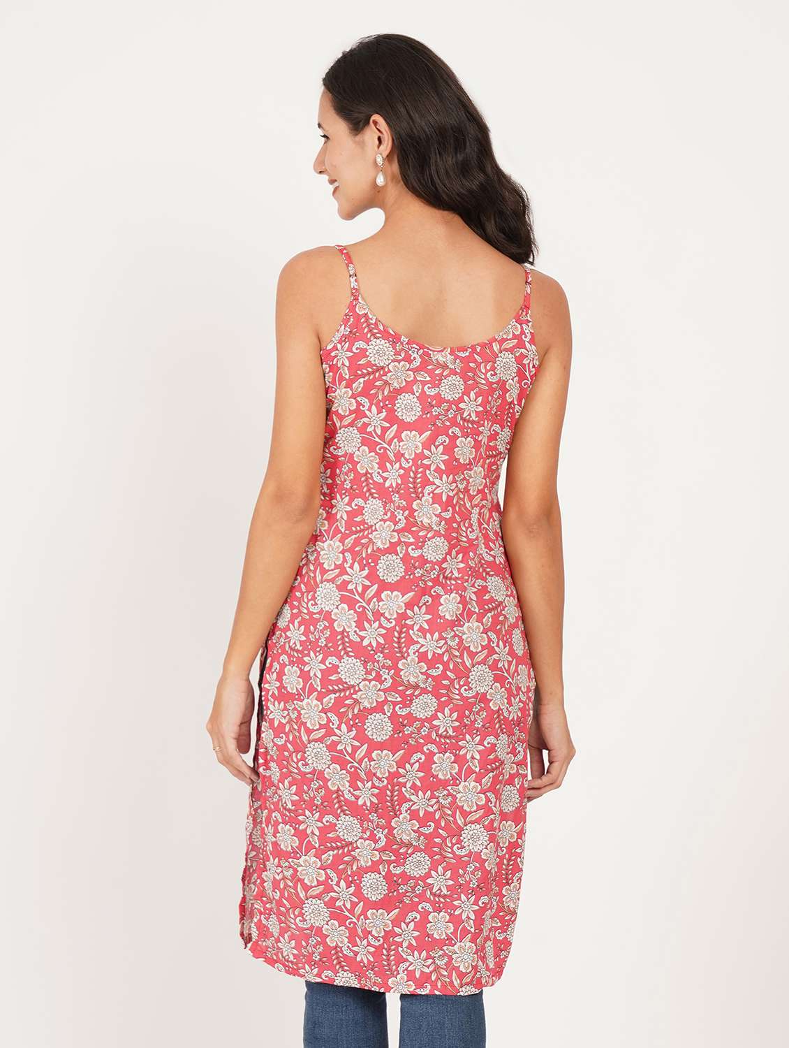 women floral shoulder strap straight kurta - 22387007 -  Standard Image - 3