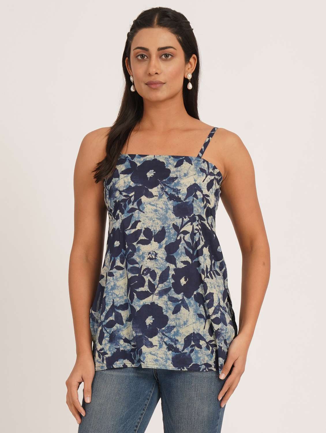 women floral shoulder strap straight kurti