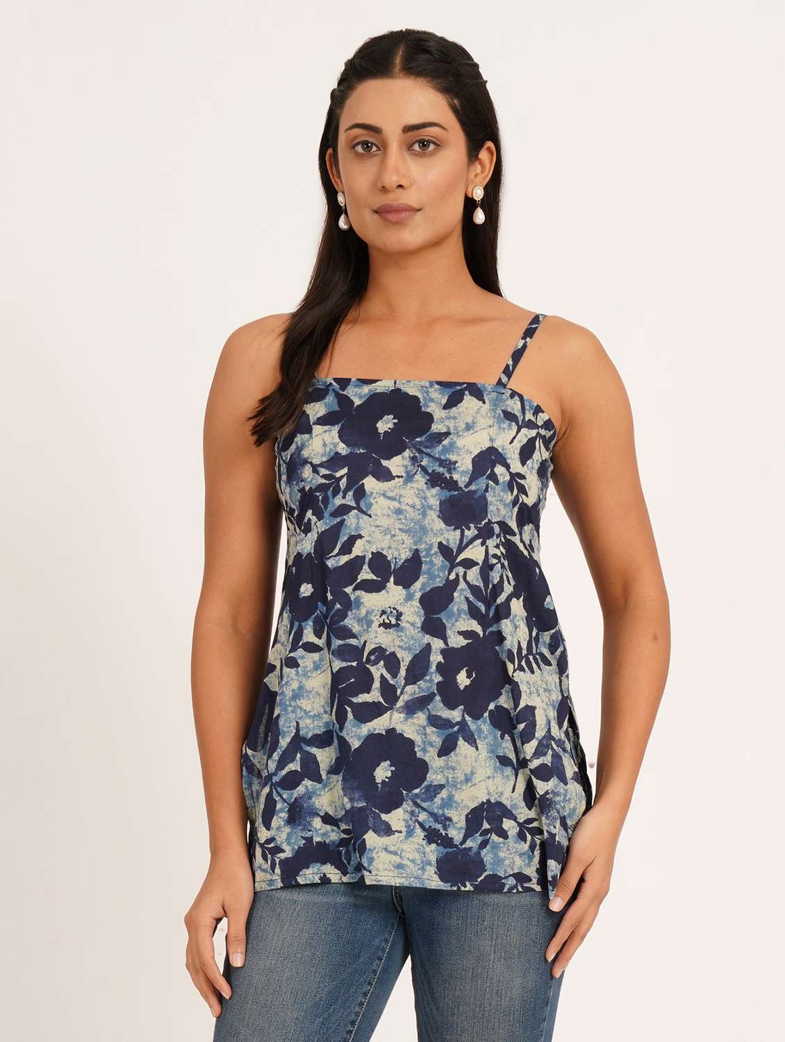 women floral shoulder strap straight kurti - 22387018 -  Standard Image - 3