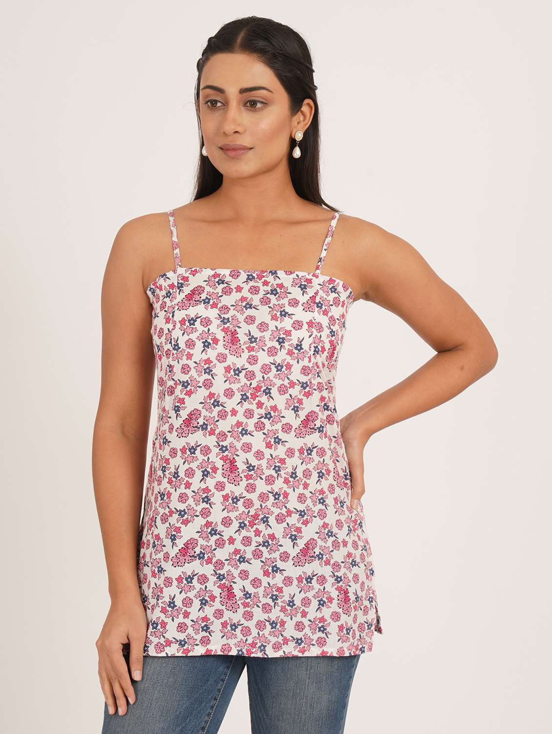 women floral shoulder strap straight kurti