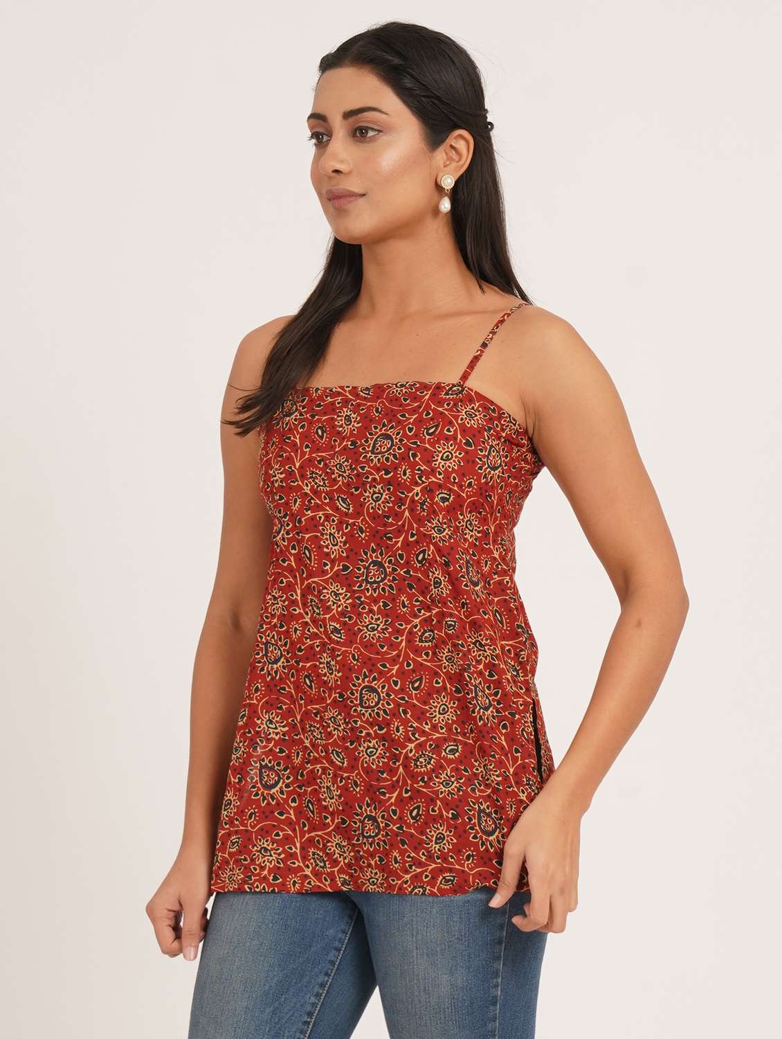 women printed shoulder strap straight kurti - 22387020 -  Standard Image - 3