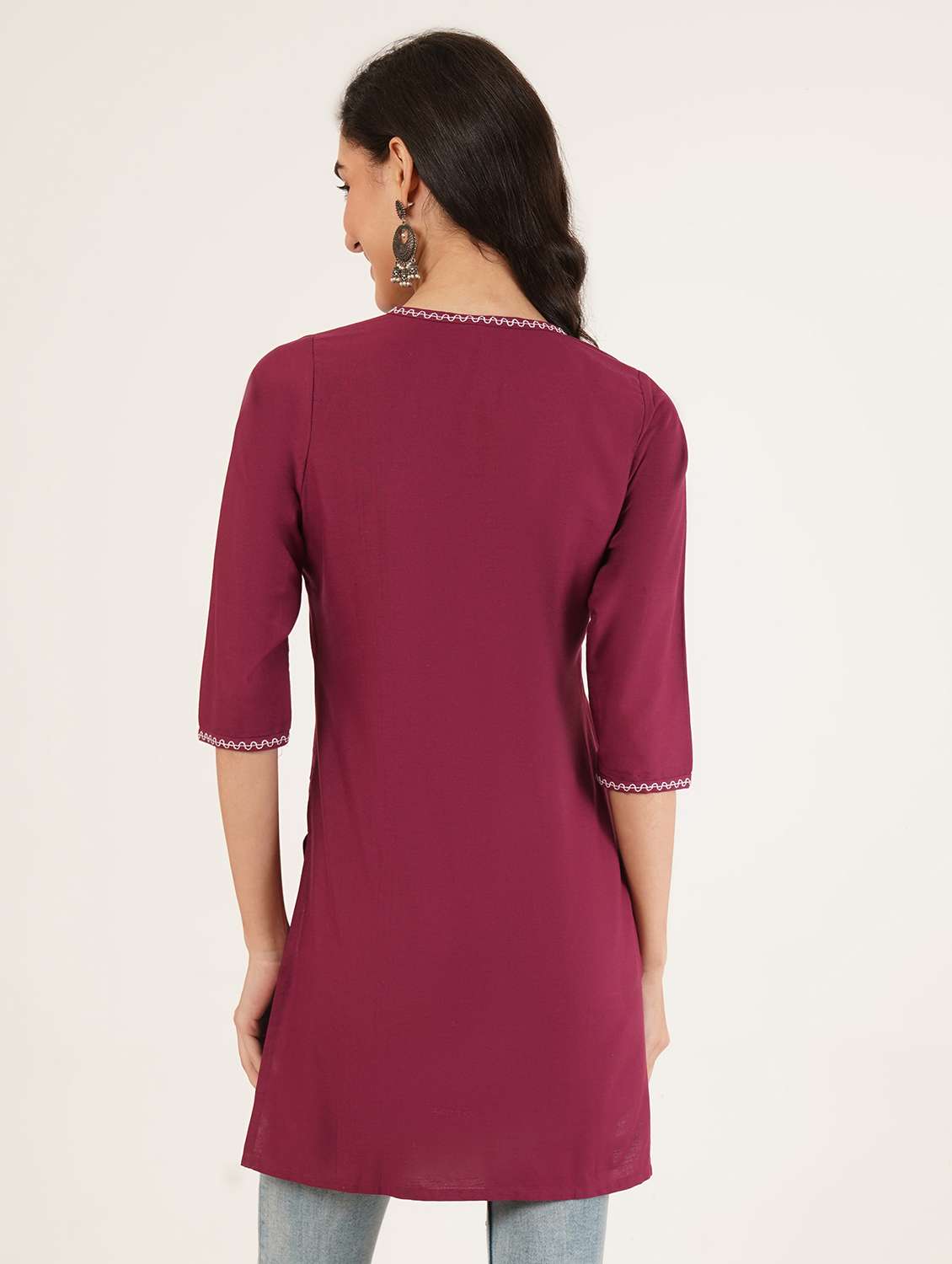 women solid three quarter sleeve angrakha kurti - 22387040 -  Standard Image - 3