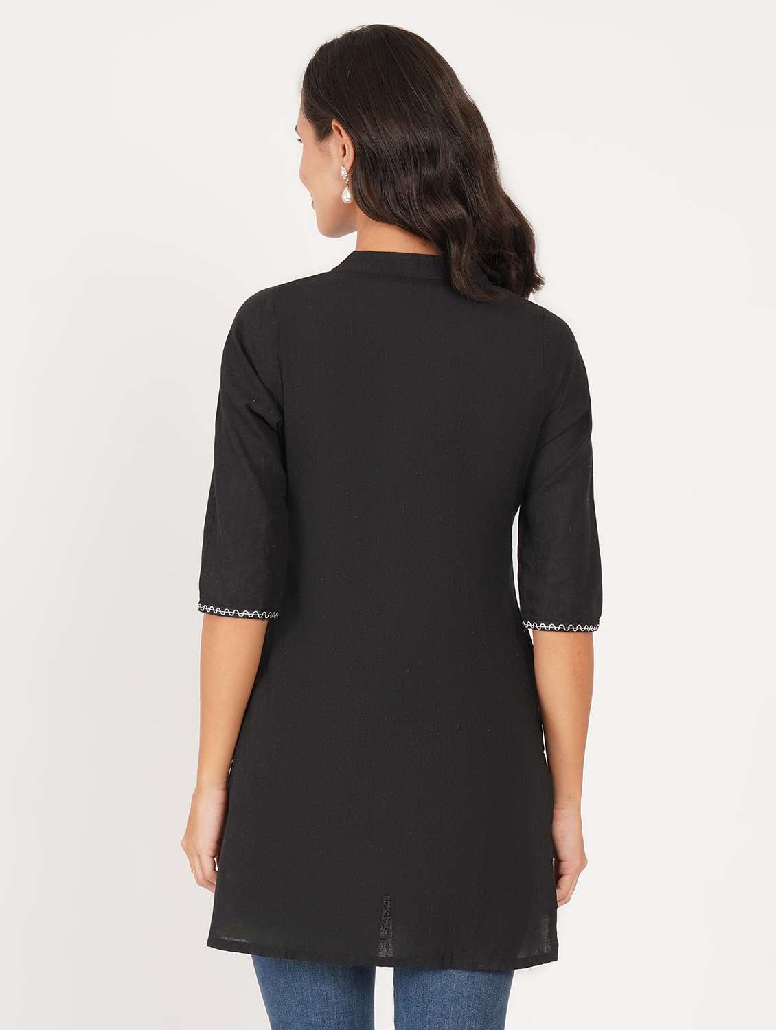 women solid with work three quarter sleeve straight kurti - 22387041 -  Standard Image - 3